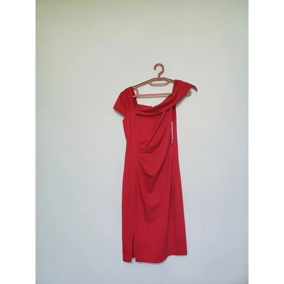 Belle Poque Women S Mini Dress Red Asymmetrical Side Slit Pleated Cocktail NWT - Picture 1 of 5